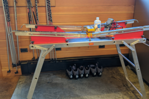 A ski waxing table.