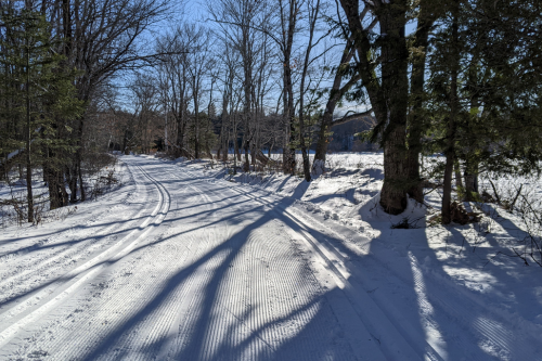 A groomed cross-country ski trail.