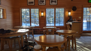 An interior room at a ski lodge.