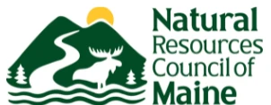 Logo of the Natural Resources Council of Maine featuring mountains, a river, a moose, and a sun.