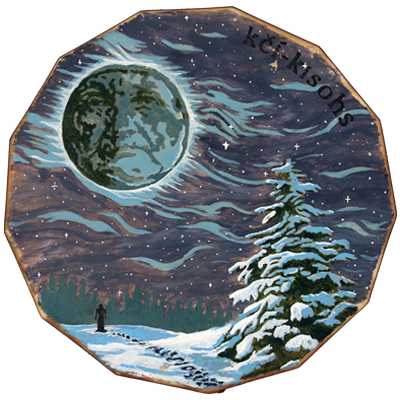 kči-kisohs - Old moon (Penobscot) drum painted by James E. Francis, Sr., Director of Cultural and Historic Preservation for the Penobscot Nation.