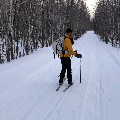 A man on cross country skis 